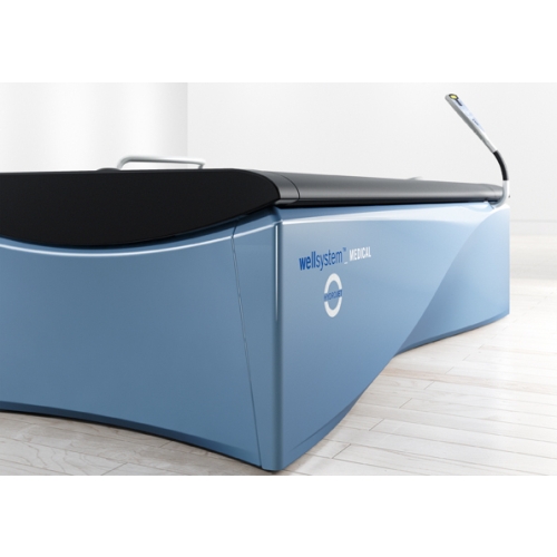 Obudowa łóżka Wellsystem Medical w kolorze niebieskim z logo Hydrojet.