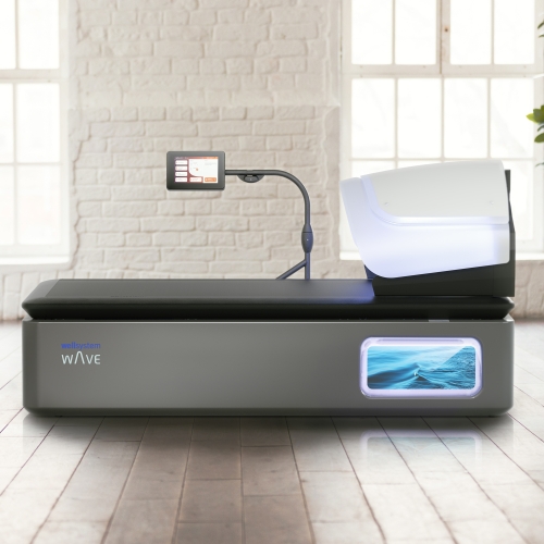 Łóżko Wellsystem MedWave Touch z podświetleniem LED i dotykowym ekranem sterującym.