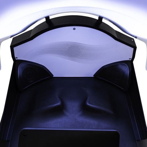 Wnętrze modułu relaksacyjnego łóżka Wellsystem MedWave Touch z oświetleniem LED.